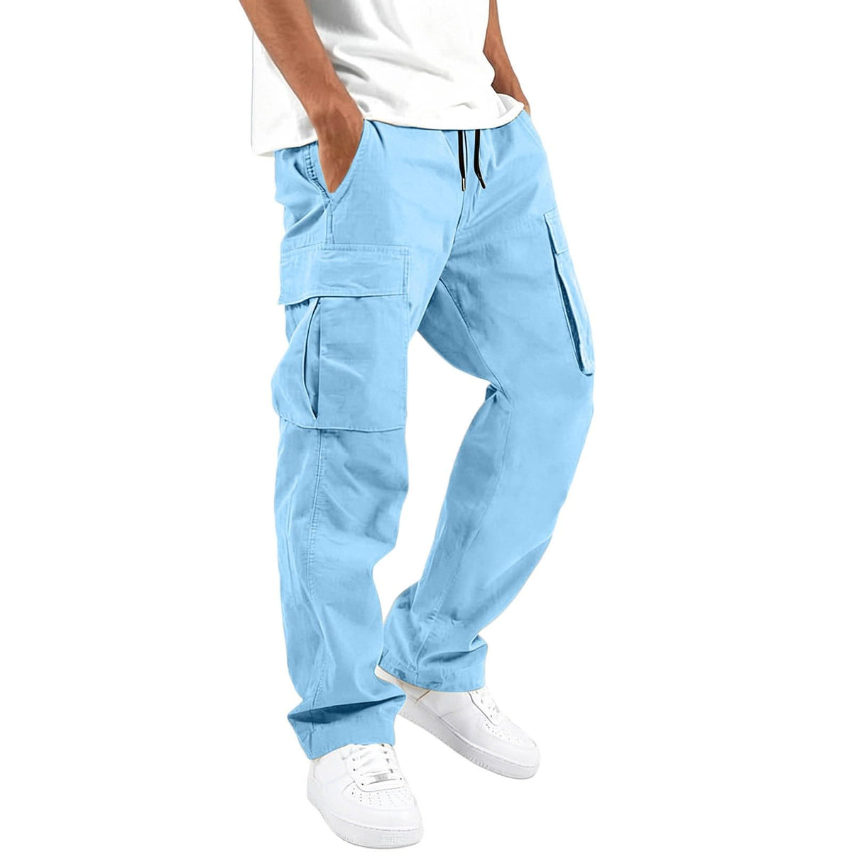 Cargo Pants for Men Elastic Waist Work Pants with Drawstring Multi Pockets Hiking Lightweight Tactical Trousers
