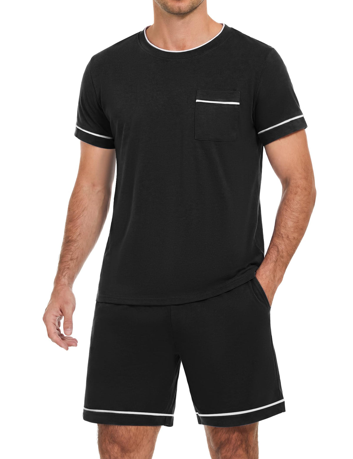 Sykooria Mens Pajamas Set Cotton Pajamas Shorts Set Short Sleeve Pjs Sets Soft Sleepwear S-XXL