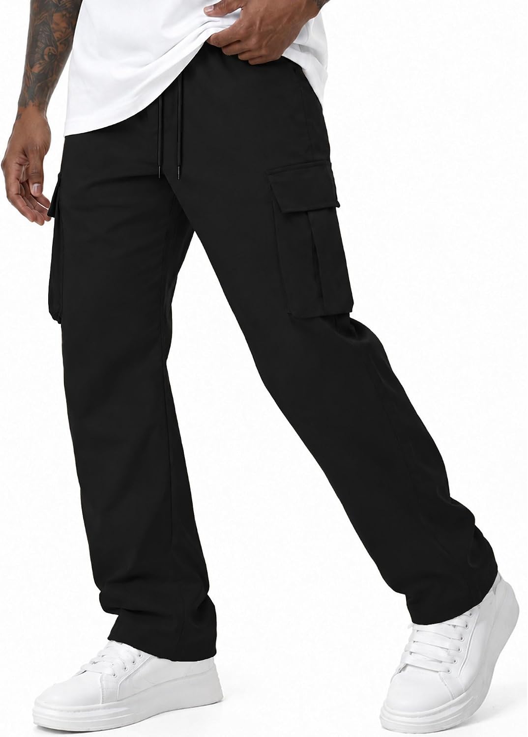 Ntrlv Men's Cargo Pants Drawstring Elastic Waist Multi Pockets