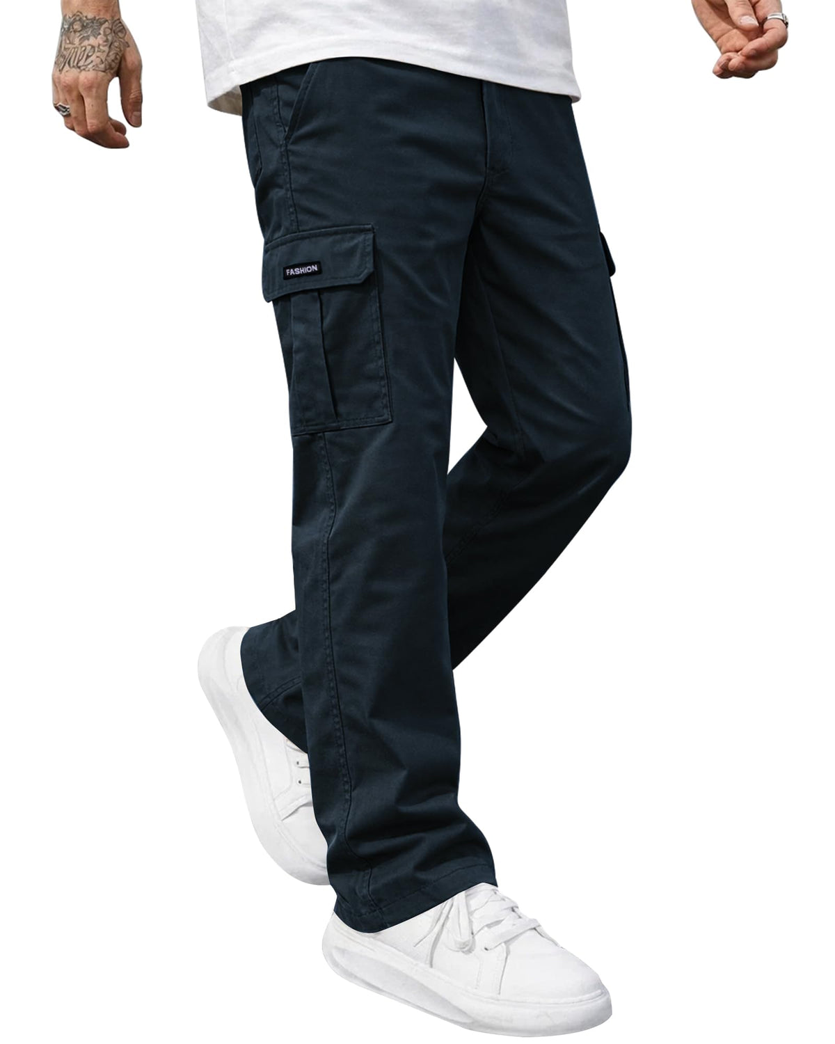 Ntrlv Men's Casual Cargo Pants Elastic Waist Multi Pockets