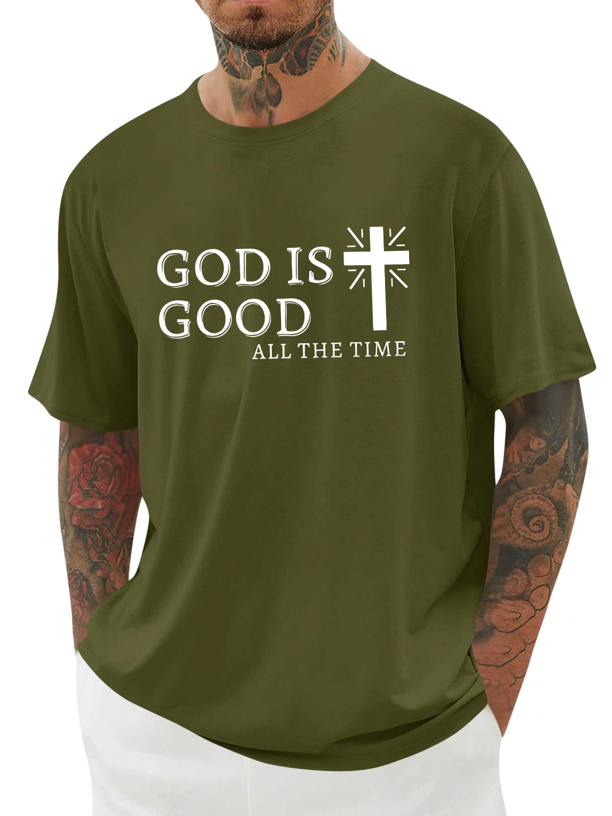 Mens Christian Shirts Shorts Sleeve Crewneck Jesus Cross Printed T Shirts Loose Graphic Tee