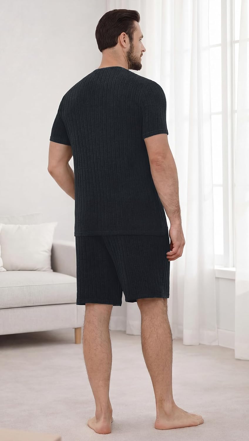 NITAGUT Men’s Summer Pajama Set Lightweight Loungewear Short Sleeve Henley Top & Sleep Shorts 2 Piece Stretch Lounge Set