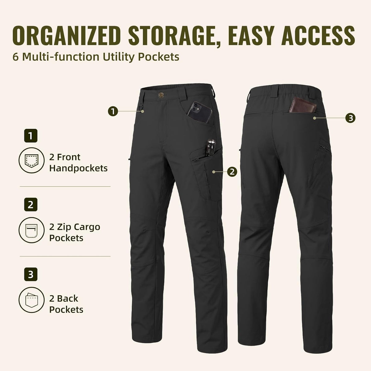 Men's Tactical Cargo Work Pants Lightweight Hiking Fishing Pants Stretch