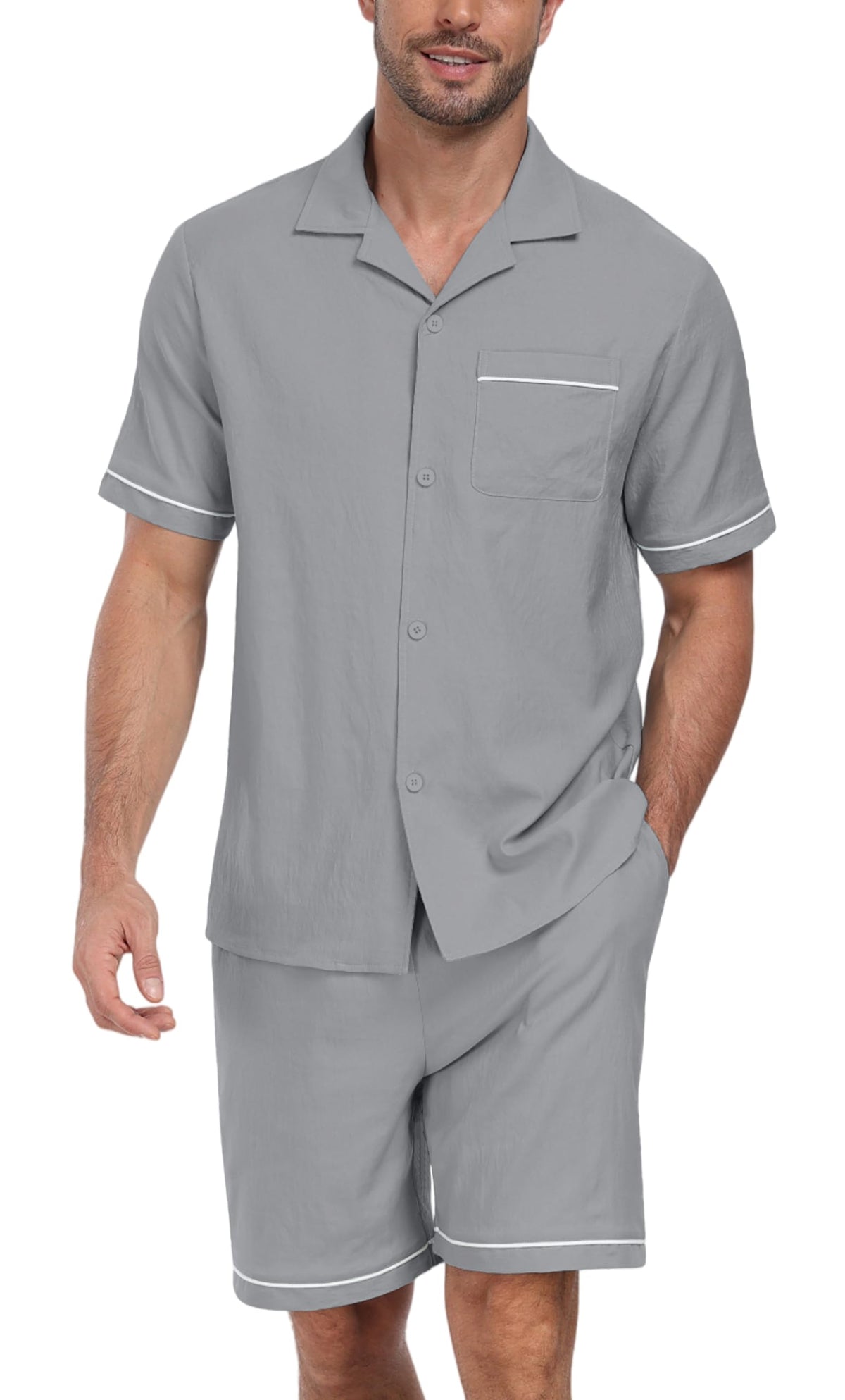 PrinStory Men's Pajamas Set Short Sleeve Sleepwear Pjs Lightweight Two-Pieces Pajama Comfy Loungewear with Pockets S-2XL