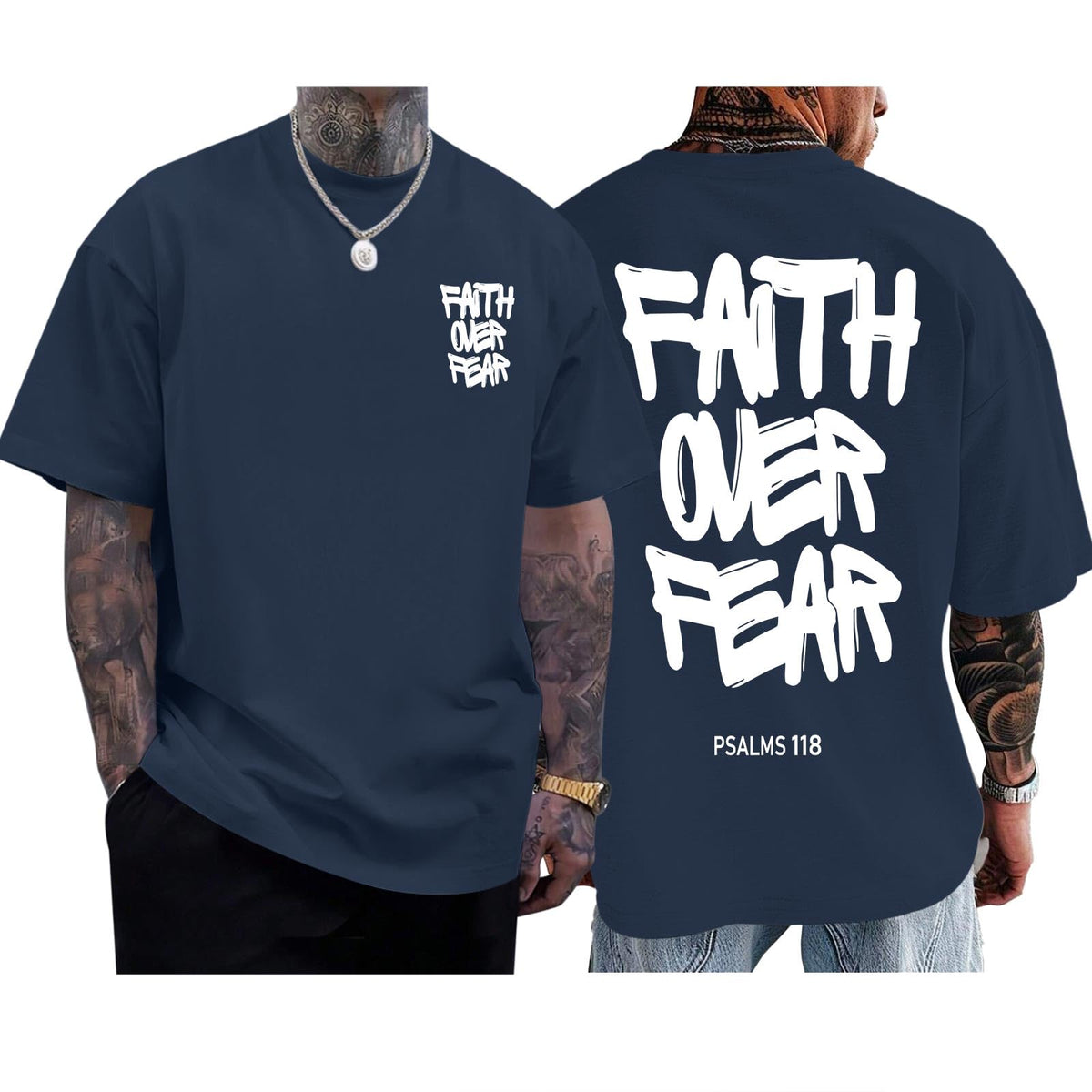 Christian Faith Over Fear Shirts for Men Jesus Religious Shirt Inspirational Oversized Graphic Tees God T-Shirt Tops