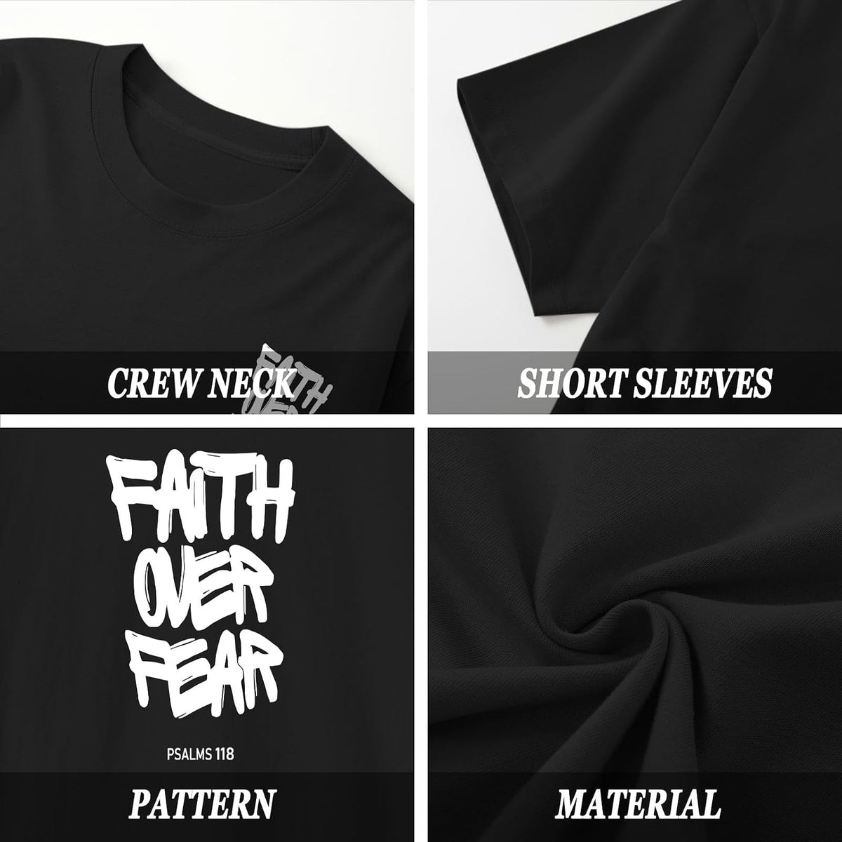 Christian Faith Over Fear Shirts for Men Jesus Religious Shirt Inspirational Oversized Graphic Tees God T-Shirt Tops