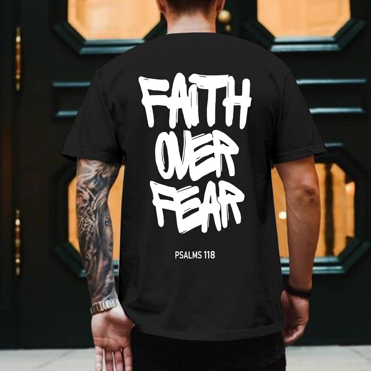 Christian Faith Over Fear Shirts for Men Jesus Religious Shirt Inspirational Oversized Graphic Tees God T-Shirt Tops
