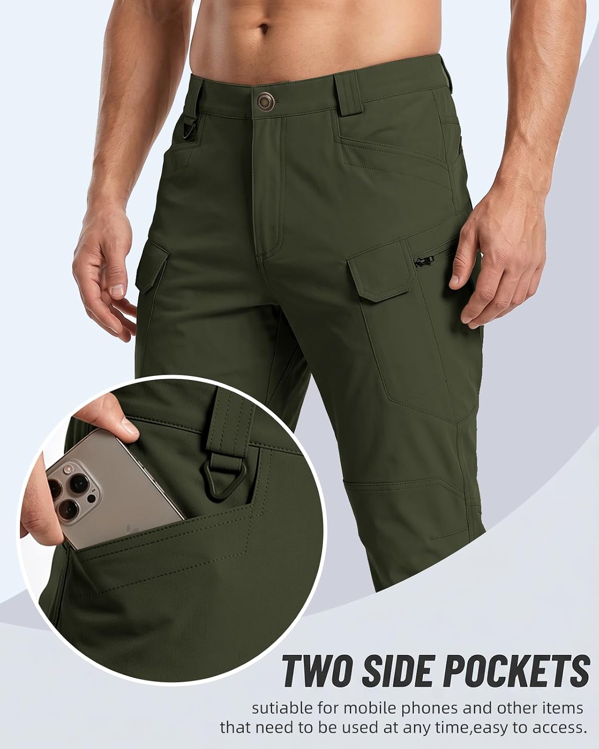 whox Men's Cargo Tactical Pants Work Hiking Trousers Waterproof Lightweight Elastic Waist for Travel with Pockets(No Belt)