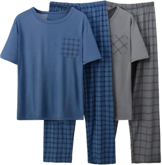 SOLY HUX Men's Pajama Sets 4 Piece Pjs Plaid Tops and Pants Loungewear