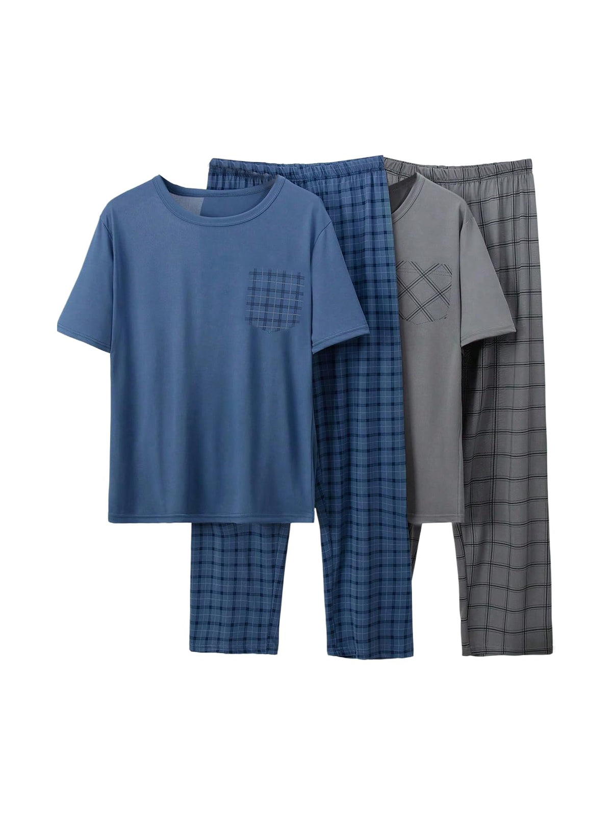 SOLY HUX Men's Pajama Sets 4 Piece Pjs Plaid Tops and Pants Loungewear