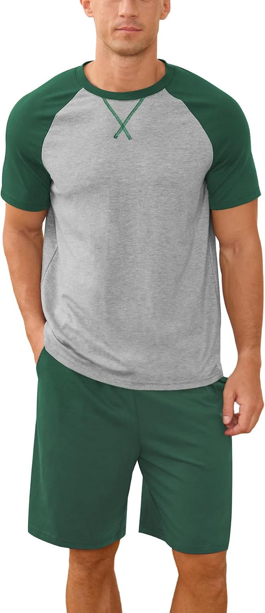 NITAGUT Mens Pajama Set Summer 2 Piece Loungewear Short Sleeve Pjs