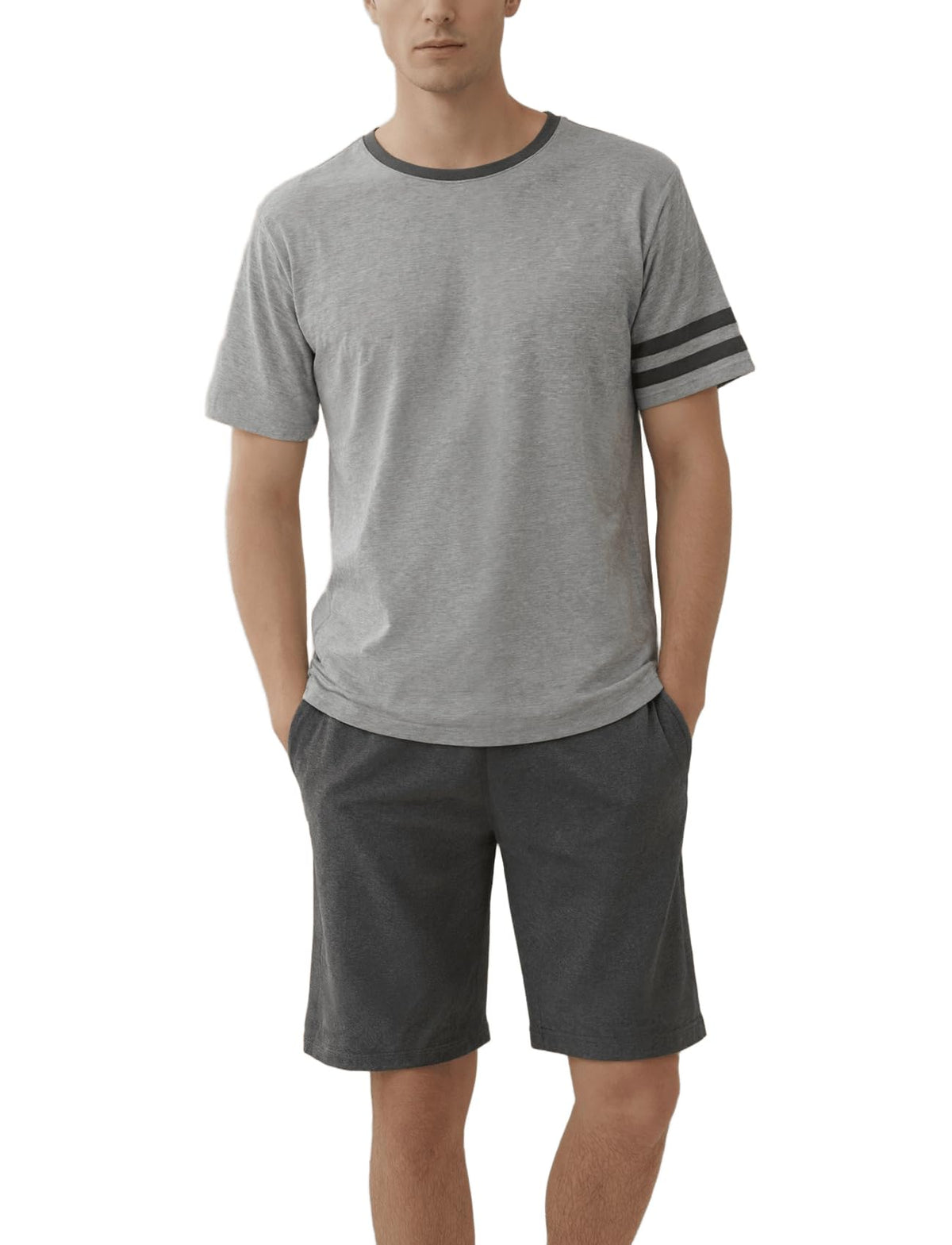 Mens Pajama Set Summer Sleepwear Short Sleeve Loungewear Lightweight Soft Nightwear Shirts Plaid Shorts with Pockets