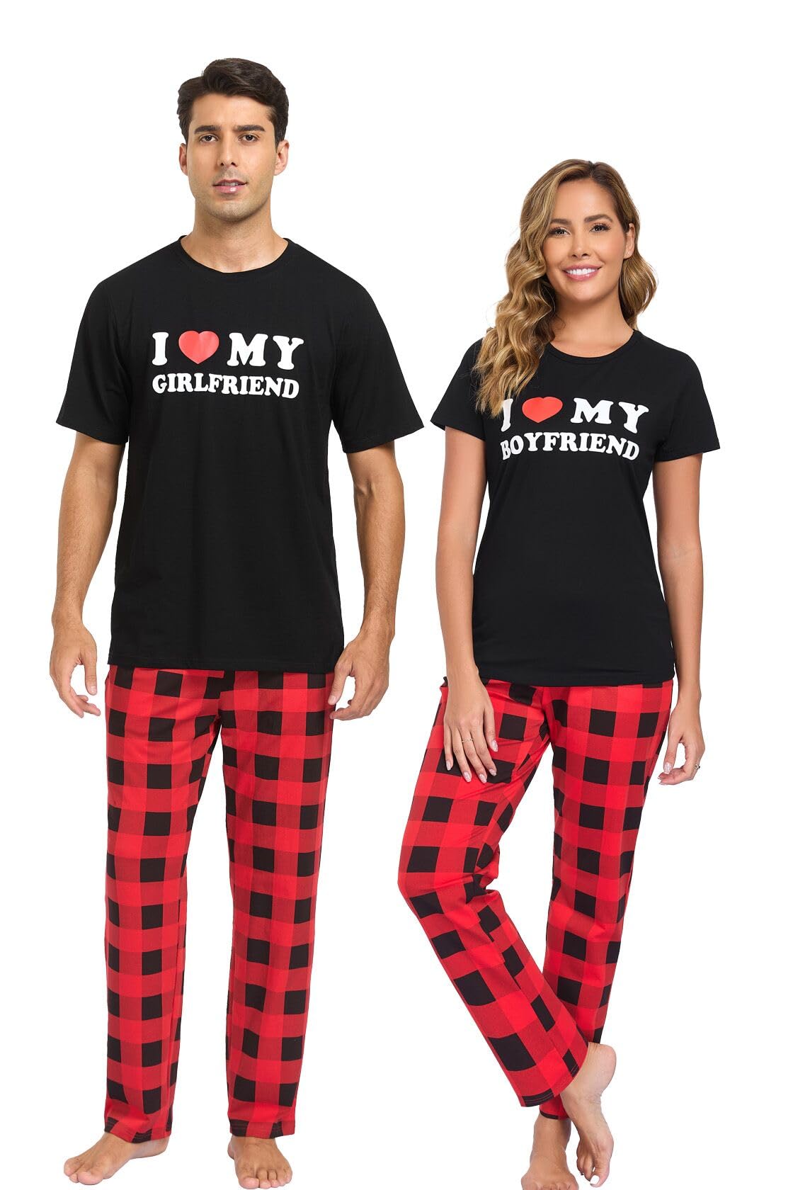 EISHOPEER Cotton Matching Pajamas for Couples Cute Printed Short Sleeve Top & Long Pants Sleepwear Pjs Sets