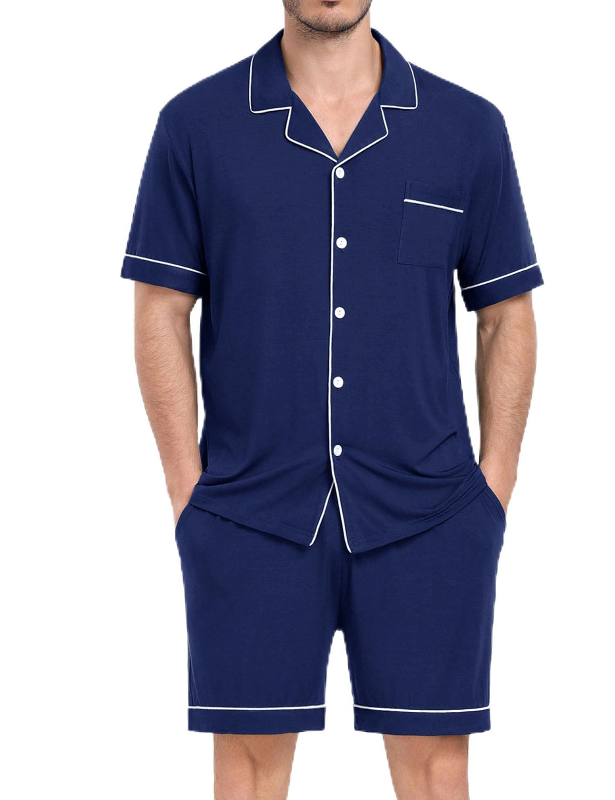 Mens 2 Piece Short Sleeve Button Down Pajama Set, S-3XL