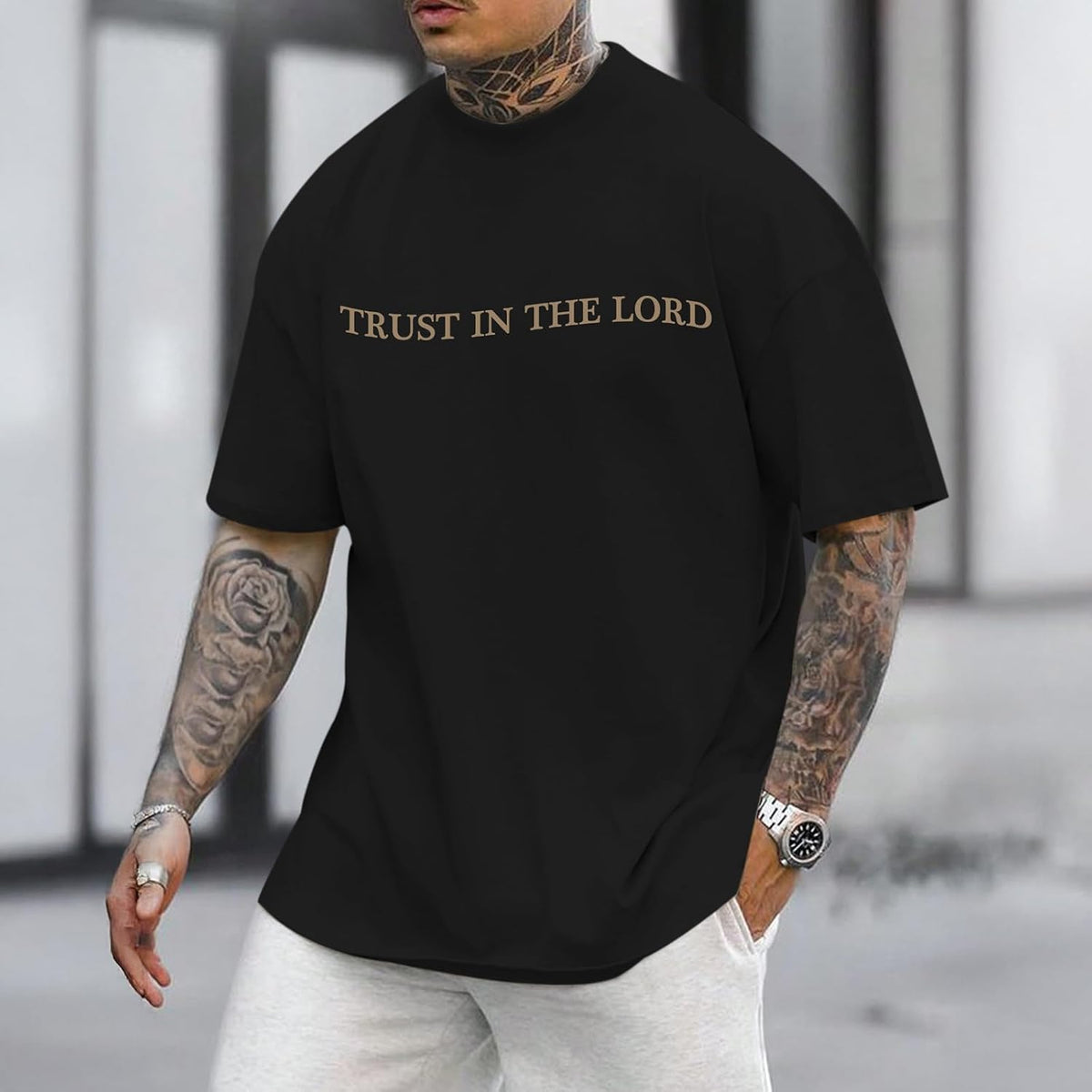 Christian Jesus Shirts for Men Trust in The Lord Tshirt God Faith Religious Bible Verse Oversized Graphic Cotton Tees