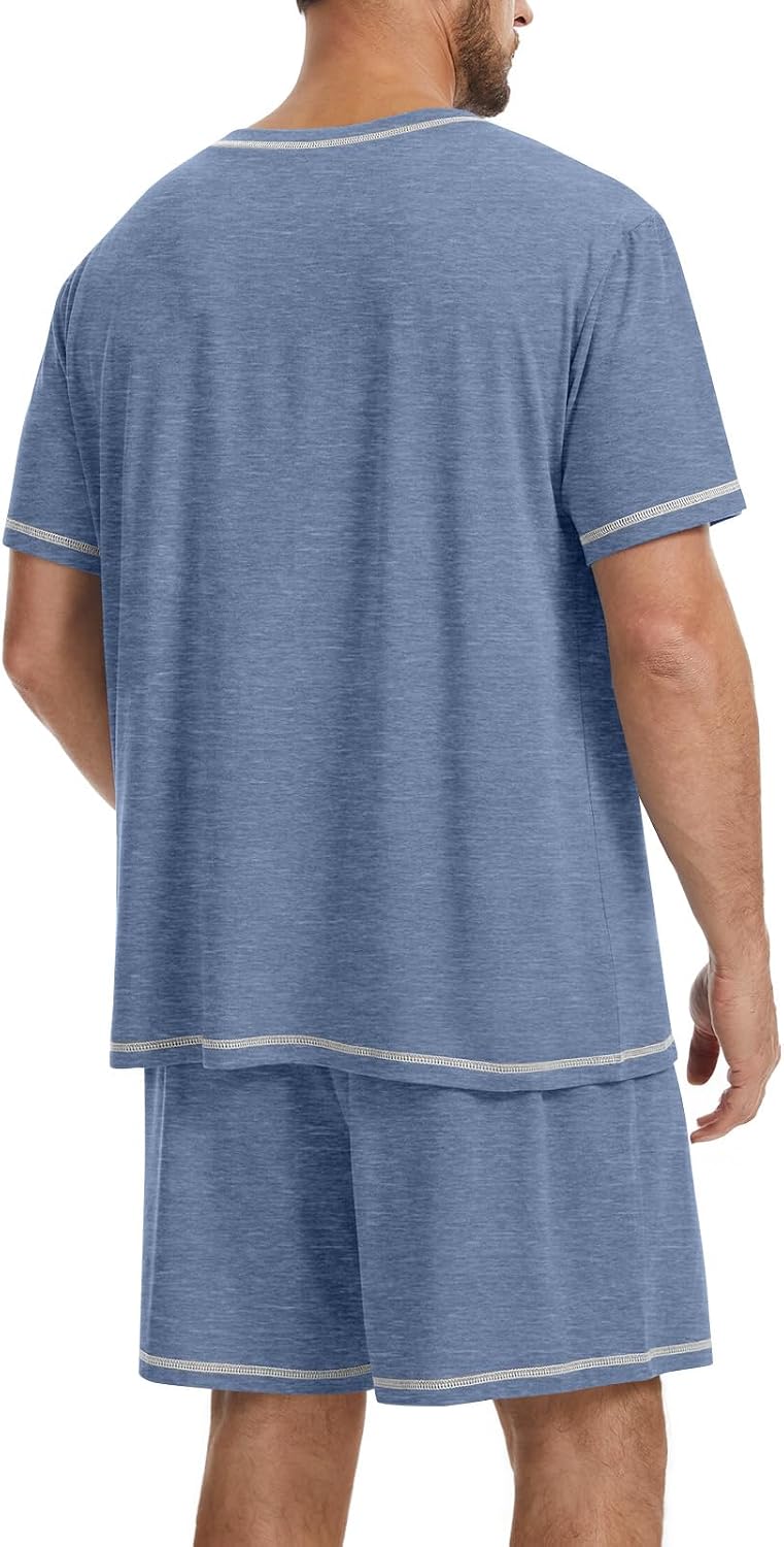 MLXSJ Men's Pajama Set Summer Pjs Sleepwear Short Sleeve Sleep Set S-3XL