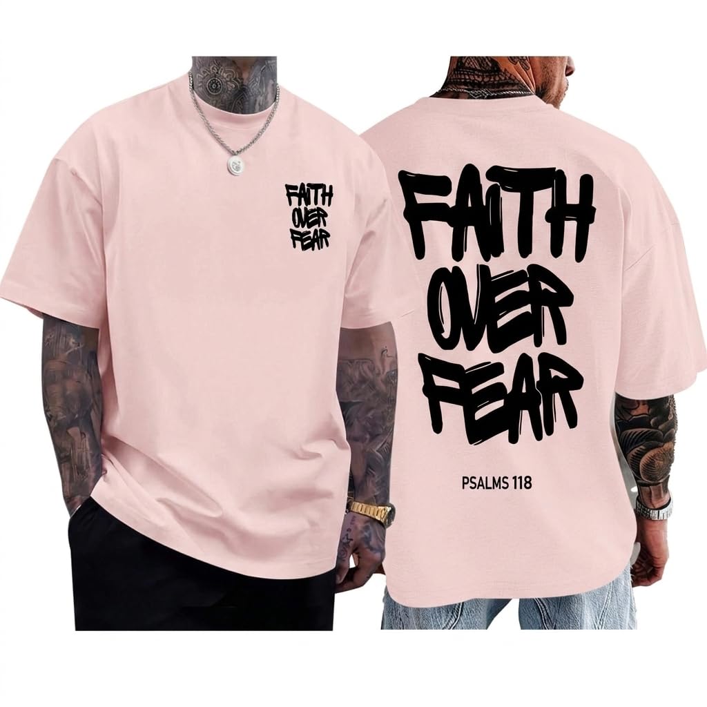 Christian Faith Over Fear Shirts for Men Jesus Religious Shirt Inspirational Oversized Graphic Tees God T-Shirt Tops
