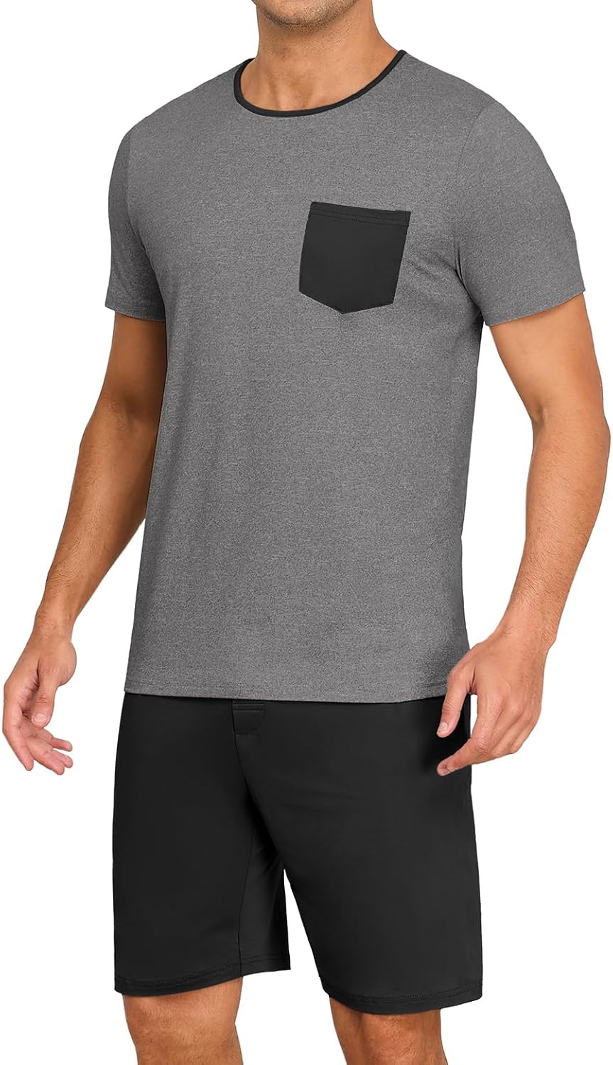 PrinStory Mens Pajamas Set Short Sleeve Pjs Sets S-3XL
