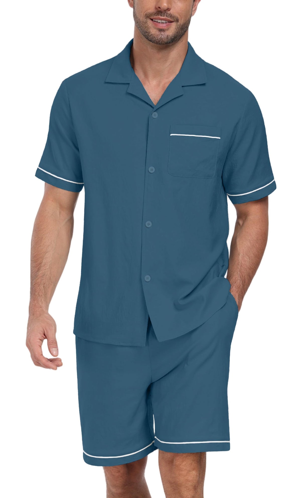 PrinStory Men's Pajamas Set Short Sleeve Sleepwear Pjs Lightweight Two-Pieces Pajama Comfy Loungewear with Pockets S-2XL