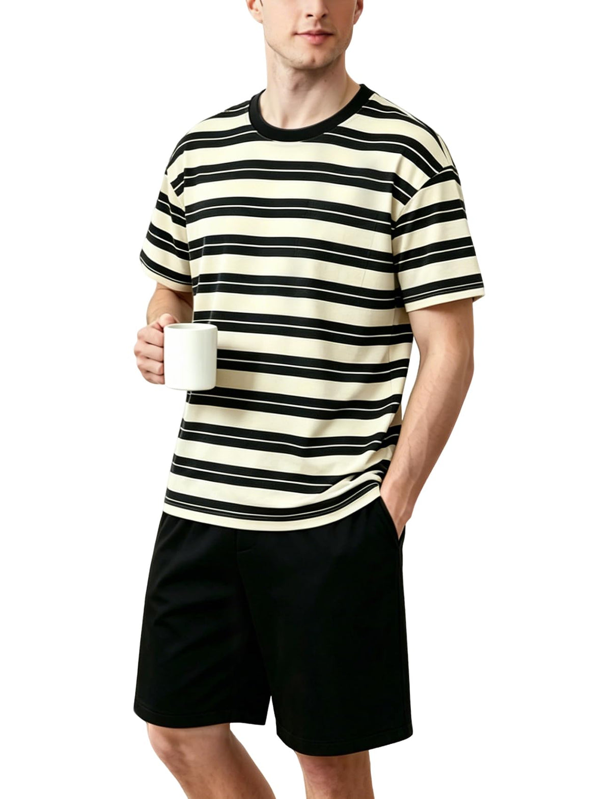 Men's Short Sleeve Pajama Set Summer Breathable Soft Sleepwear Loungewear Cozy PJs