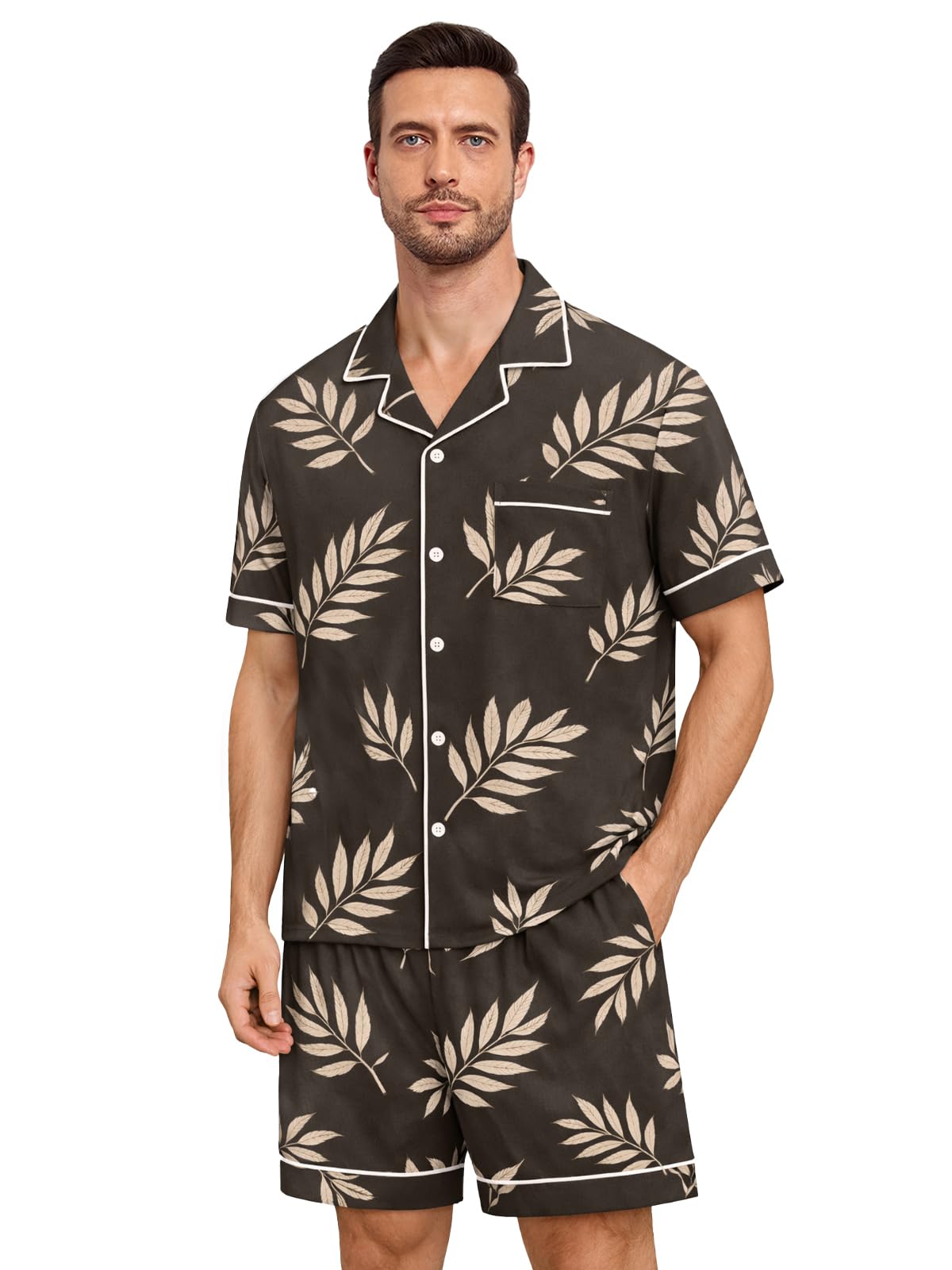 Mens 2 Piece Short Sleeve Button Down Pajama Set, S-3XL