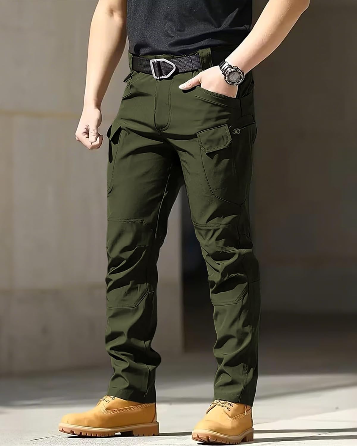 whox Men's Cargo Tactical Pants Work Hiking Trousers Waterproof Lightweight Elastic Waist for Travel with Pockets(No Belt)