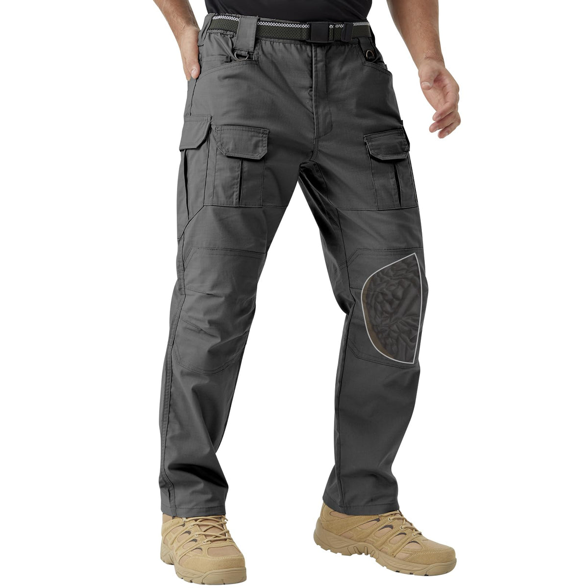 Men's Stretch Tactical Work Pants with Removable Knee Pads, Water-Resistant Ripstop Cargo Pants for Outdoor & Hiking