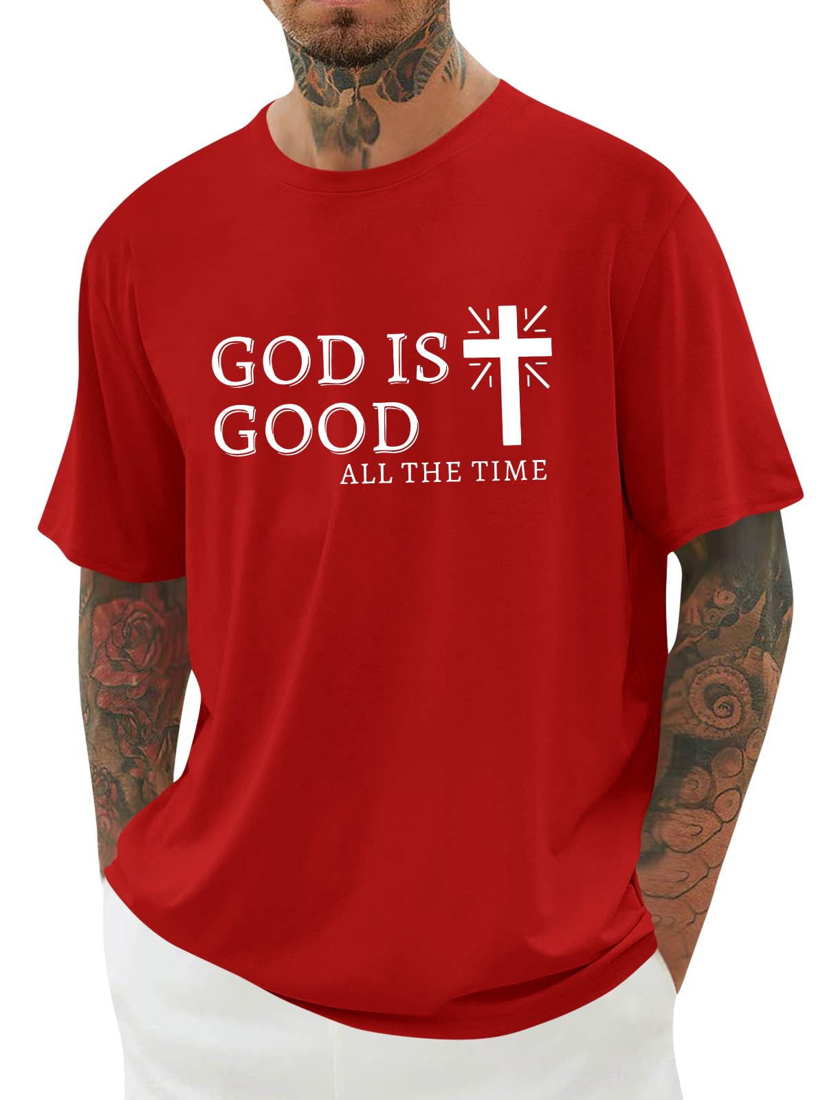 Mens Christian Shirts Shorts Sleeve Crewneck Jesus Cross Printed T Shirts Loose Graphic Tee