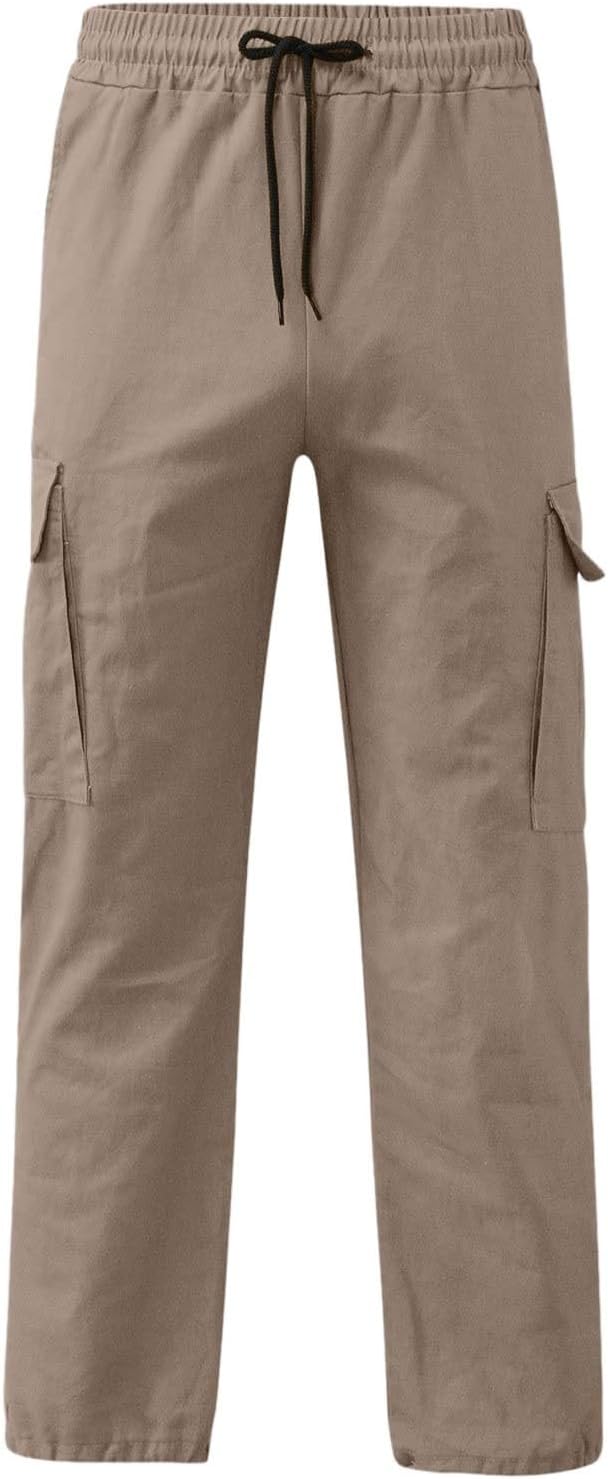 Mens Cargo Pants Relaxed Fit Elastic Waist Drawstring Straight Leg Hiking Workout Outdoor Joggers with Pockets