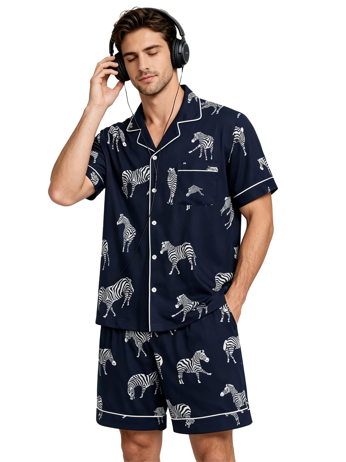 Mens 2 Piece Short Sleeve Button Down Pajama Set, S-3XL