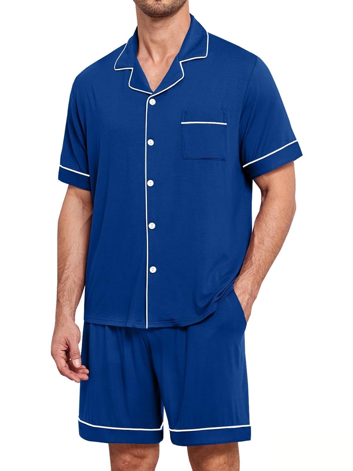 Mens 2 Piece Short Sleeve Button Down Pajama Set, S-3XL