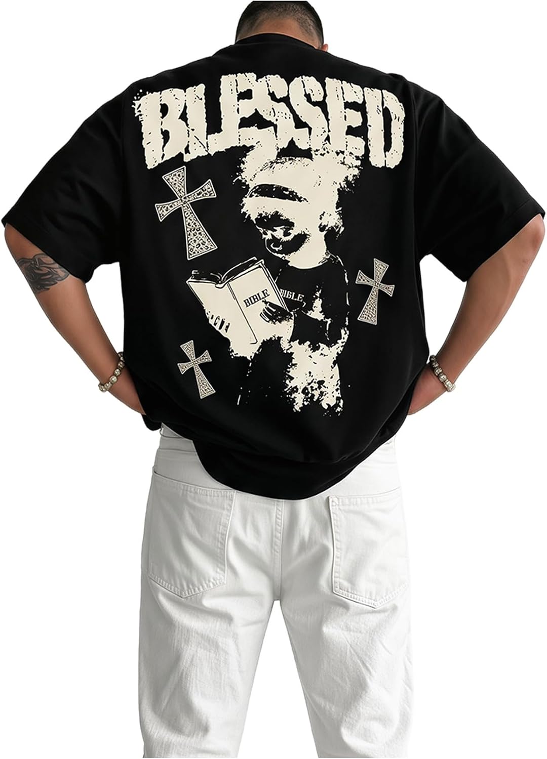 SOLY HUX Men's Y2k Gothic Graphic Tees Short Sleeve Crew Neck T Shirt Vintage Streetwear Summer Tops