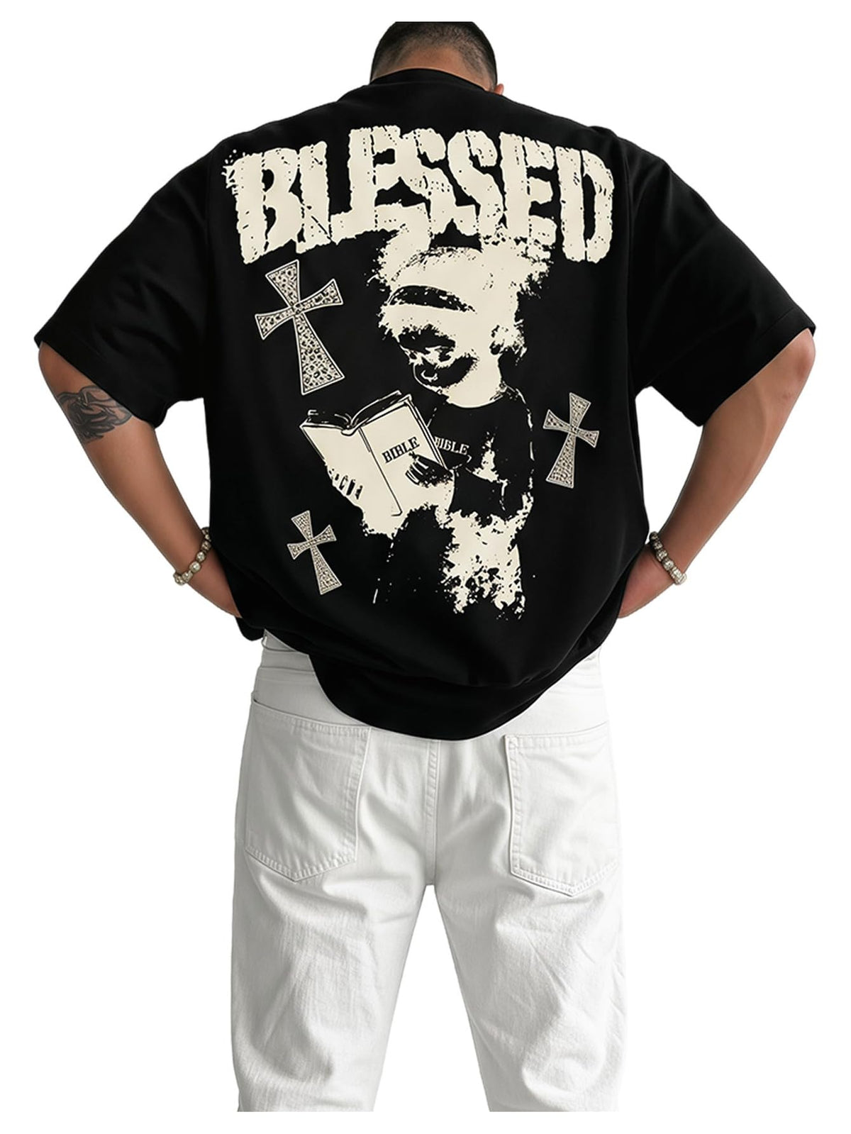 SOLY HUX Men's Y2k Gothic Graphic Tees Short Sleeve Crew Neck T Shirt Vintage Streetwear Summer Tops