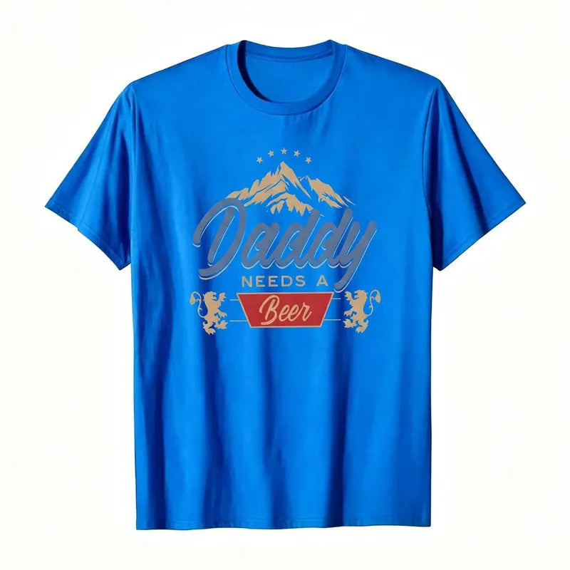 Daddy Needs A Beer Vintage 100%cotton T-Shirt | 180G Heavyweight Cotton | Oversized Boxy Fit Retro Streetwear Casual Crewneck Menswear Tops