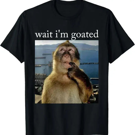 Nova Men's 100% Cotton Short-Sleeve Crew Neck Tshirt - "Wait I'm Goated" Humor Tee, Meme Monkey Graphic Sparks Laughs, Funny Quote, Valentine's Day Gift, Menswear Streetwear Sports Outdoor Top, Arms-Free Design