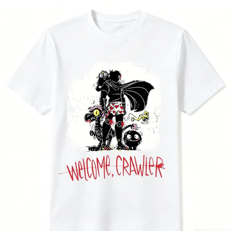 Dungeon Crawler Carl Printed Soft Cotton Men's Tshirt, Streetwear Sports Top with Gothic Creature Art, DCC Sci-Fi LitRPG Book Fan Gift for Halloween - Ideal for Family Shopping, Going Out
