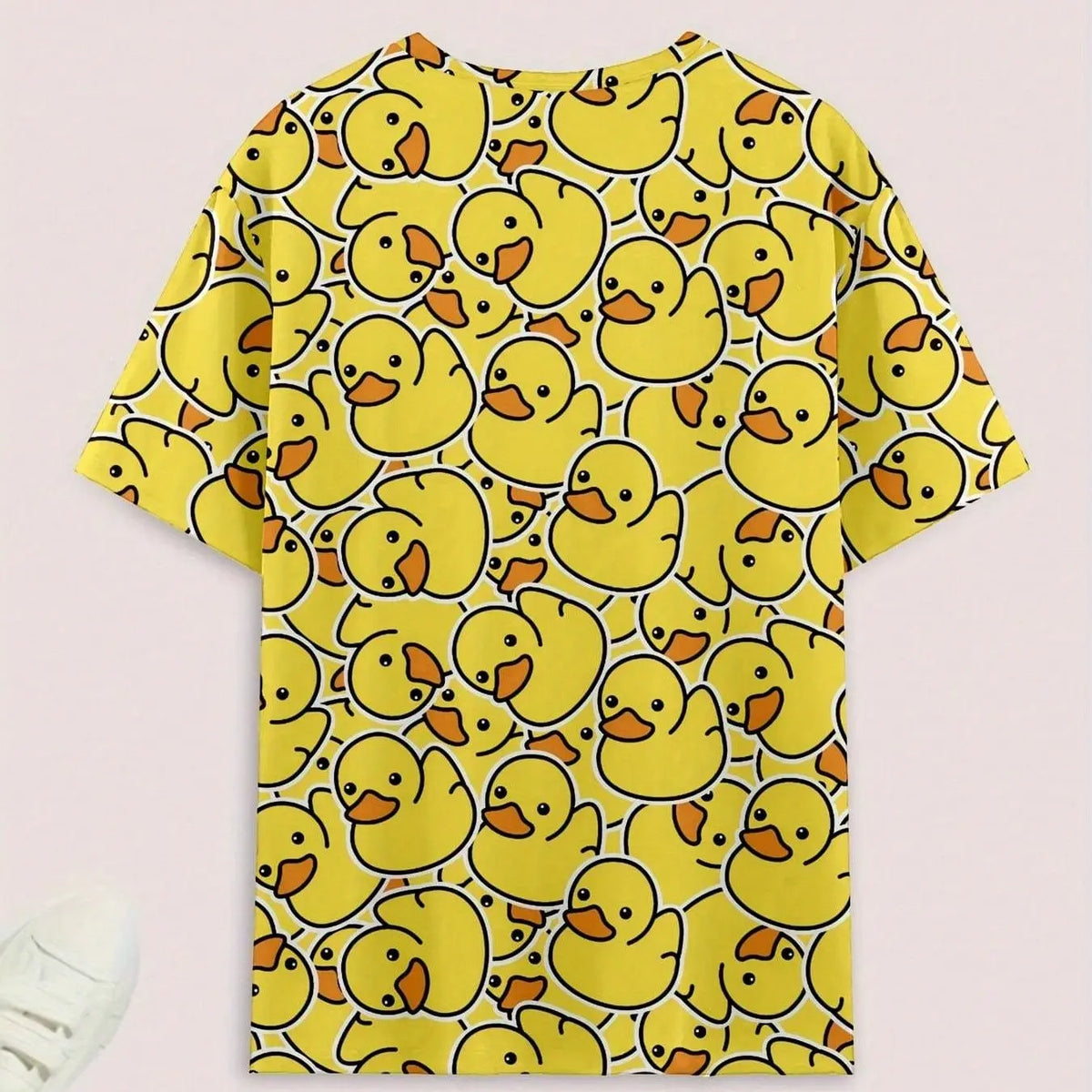 Men's Casual Plaid Sleepwear Set, Loungewear Pajama, Comfortable Polyester and Spandex Blend, Round Neck T-Shirt, Duck Print Shorts, Spring/summer/autumn
