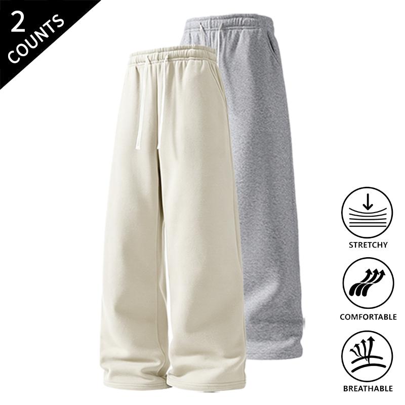 Men’s 2-Pack Baggy Polyester Sweatpants - Drawstring Waist Adapts to Your Fit, Mid-Waist, Loose-Fit, Plain, Stylish, Soft, Breathable, Streetwear Look, Easy Vibe, Athletic Casual Pants for Summer (2-Pack Value for Backup Casual Days)