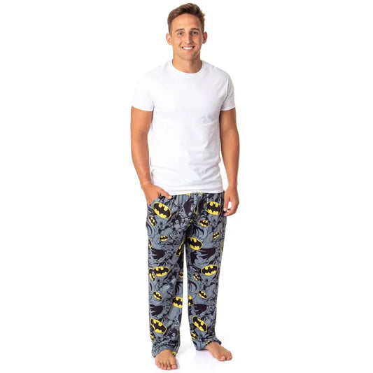 DC Comics Batman Men's Retro Classic Bat Symbol Print Pajama Pants - Polyester Fabric, Tie-Closure Men's Sleepwear & Loungewear Apparel