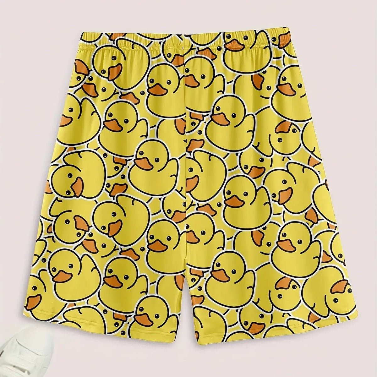 Men's Casual Plaid Sleepwear Set, Loungewear Pajama, Comfortable Polyester and Spandex Blend, Round Neck T-Shirt, Duck Print Shorts, Spring/summer/autumn
