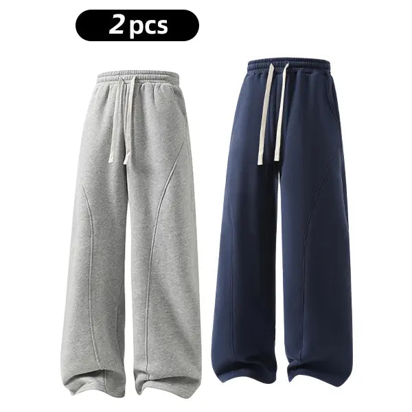 Men's Fleece Thermal Lined Sweatpants  Oversize Drawstring Waist Casual Loose Pants for Fall Winter School Season Daily Wear Stylish Menswear