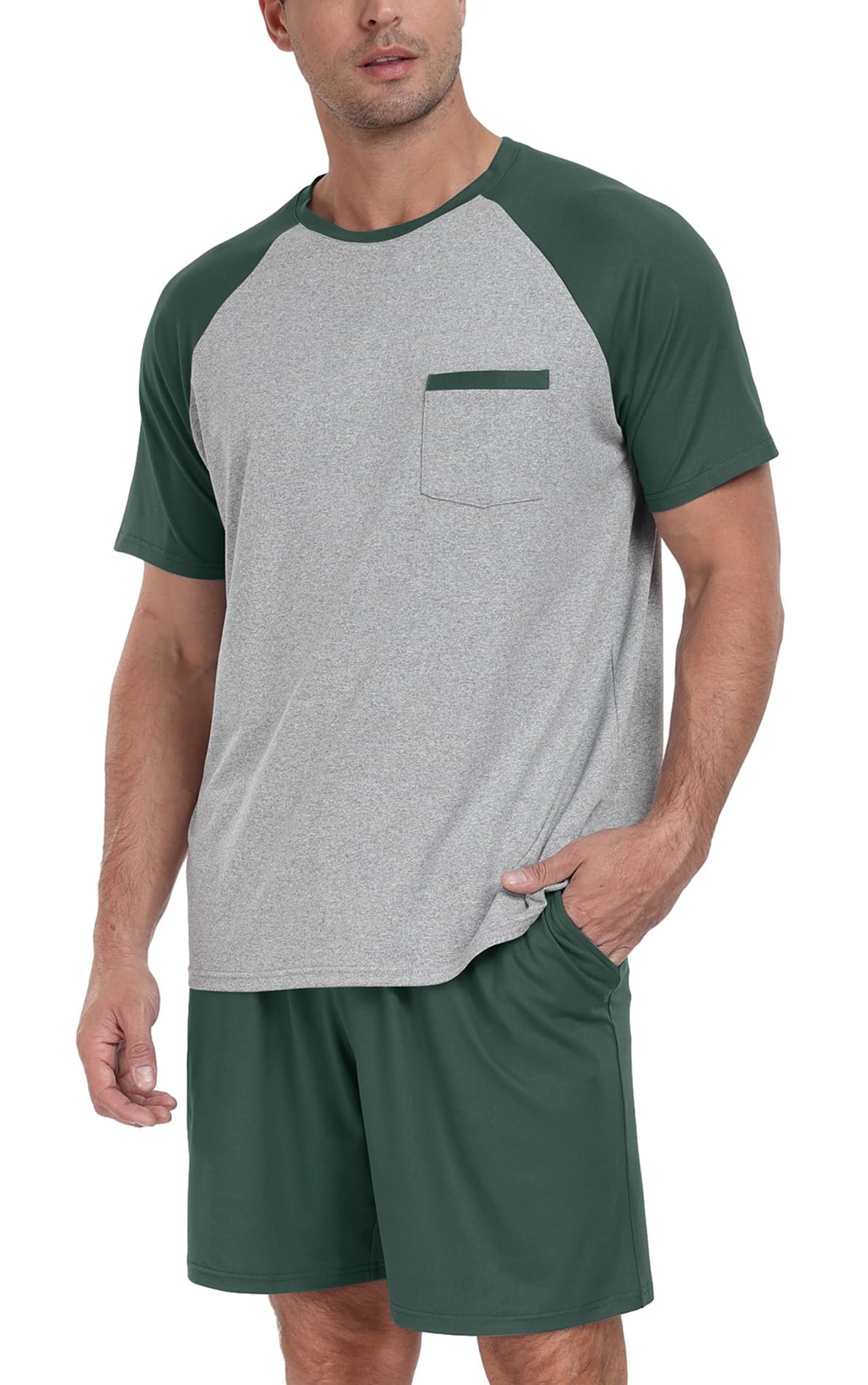 Couples Pajamas Set Short Sleeve Raglan Shirts and Shorts Lounge Sleepwear
