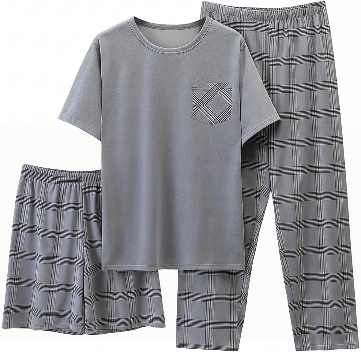 SOLY HUX Men's 3 Piece Lounge Set Plaid Pjs Pajamas Sleepwear