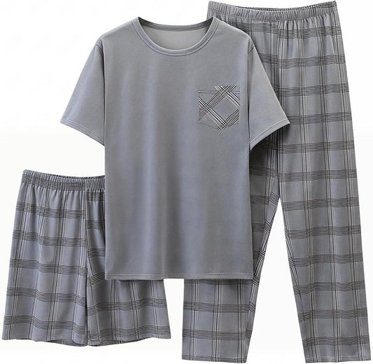 SOLY HUX Men's 3 Piece Lounge Set Plaid Pjs Pajamas Sleepwear