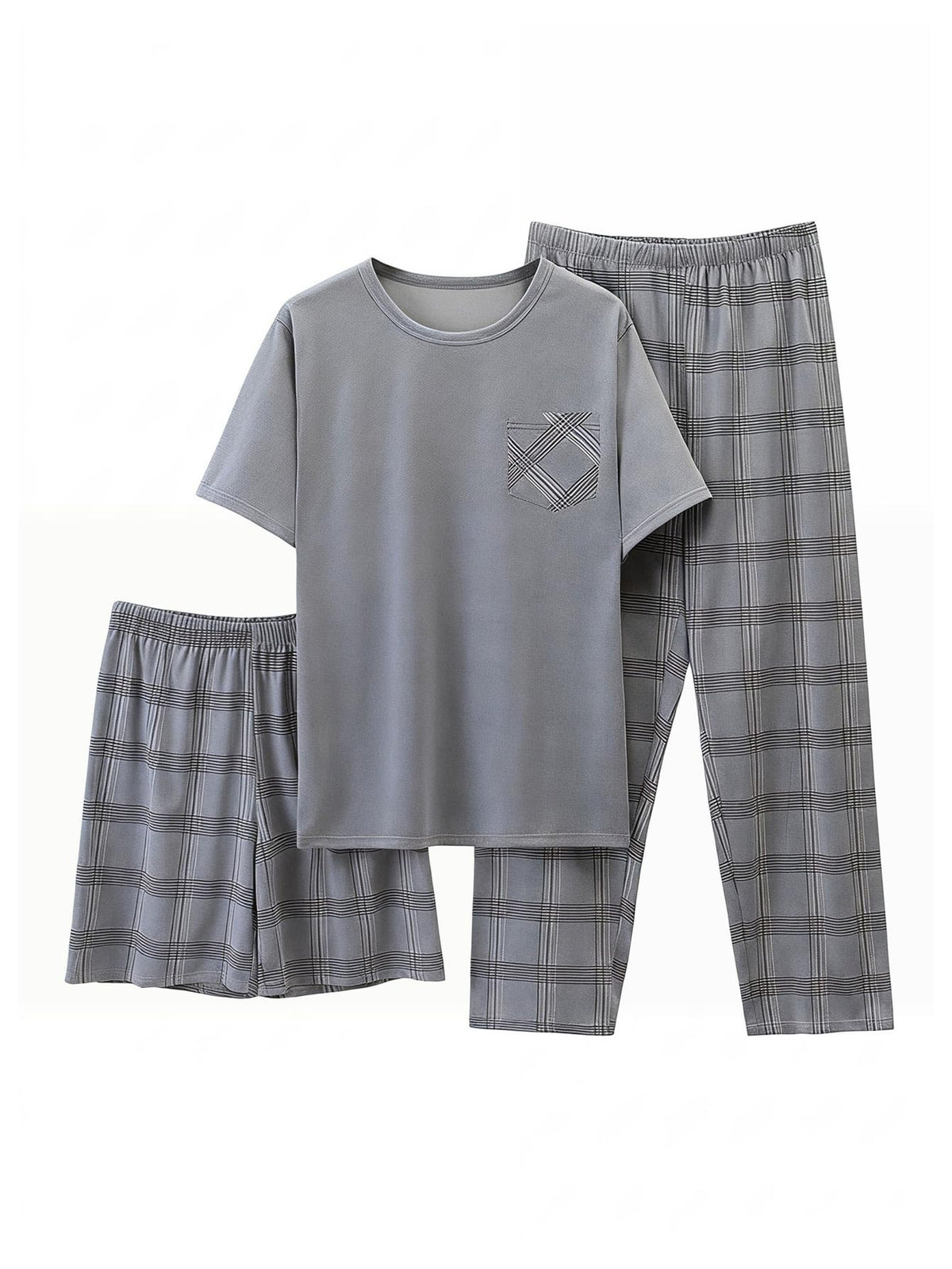 SOLY HUX Men's 3 Piece Lounge Set Plaid Pjs Pajamas Sleepwear