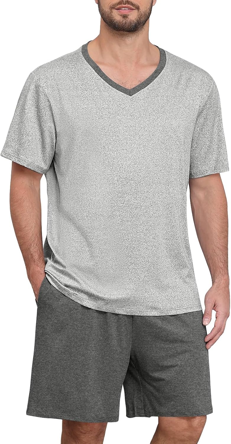 Yincro Mens Pajama Sets Loungewear Short Sleeve Pjs Lightweight Sleepwear Soft Comfy Sleep Set