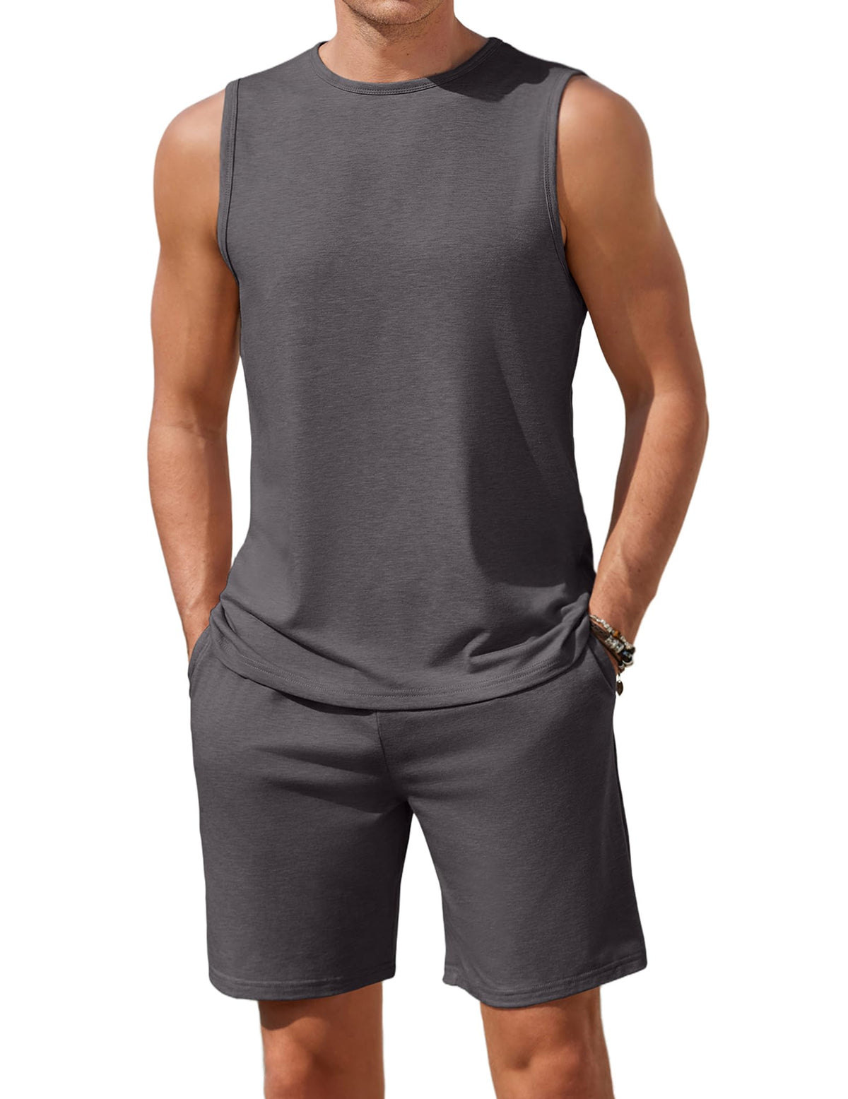 Ekouaer Men's Pajamas Set 2 Piece Workout Tank Top Pjs Shorts Sets S-XXL