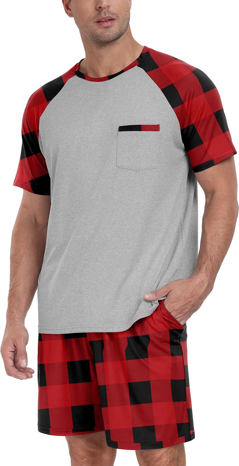 Couples Pajamas Set Short Sleeve Raglan Shirts and Shorts Lounge Sleepwear