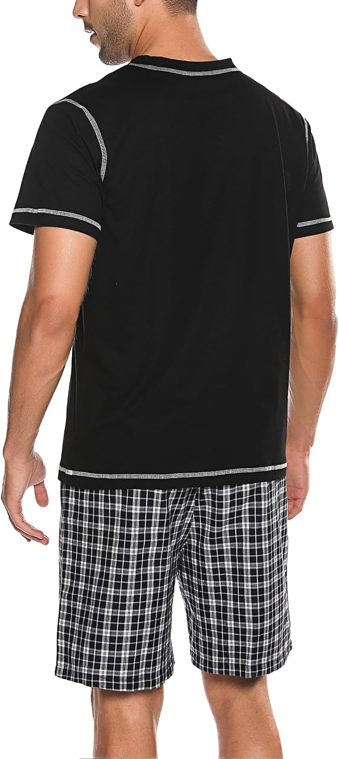 Sykooria Men's Pajama Sets Cotton Loungewear Pjs Shorts Sets 2 Piece Short Sleeve Sleepwear With Pockets S-3XL