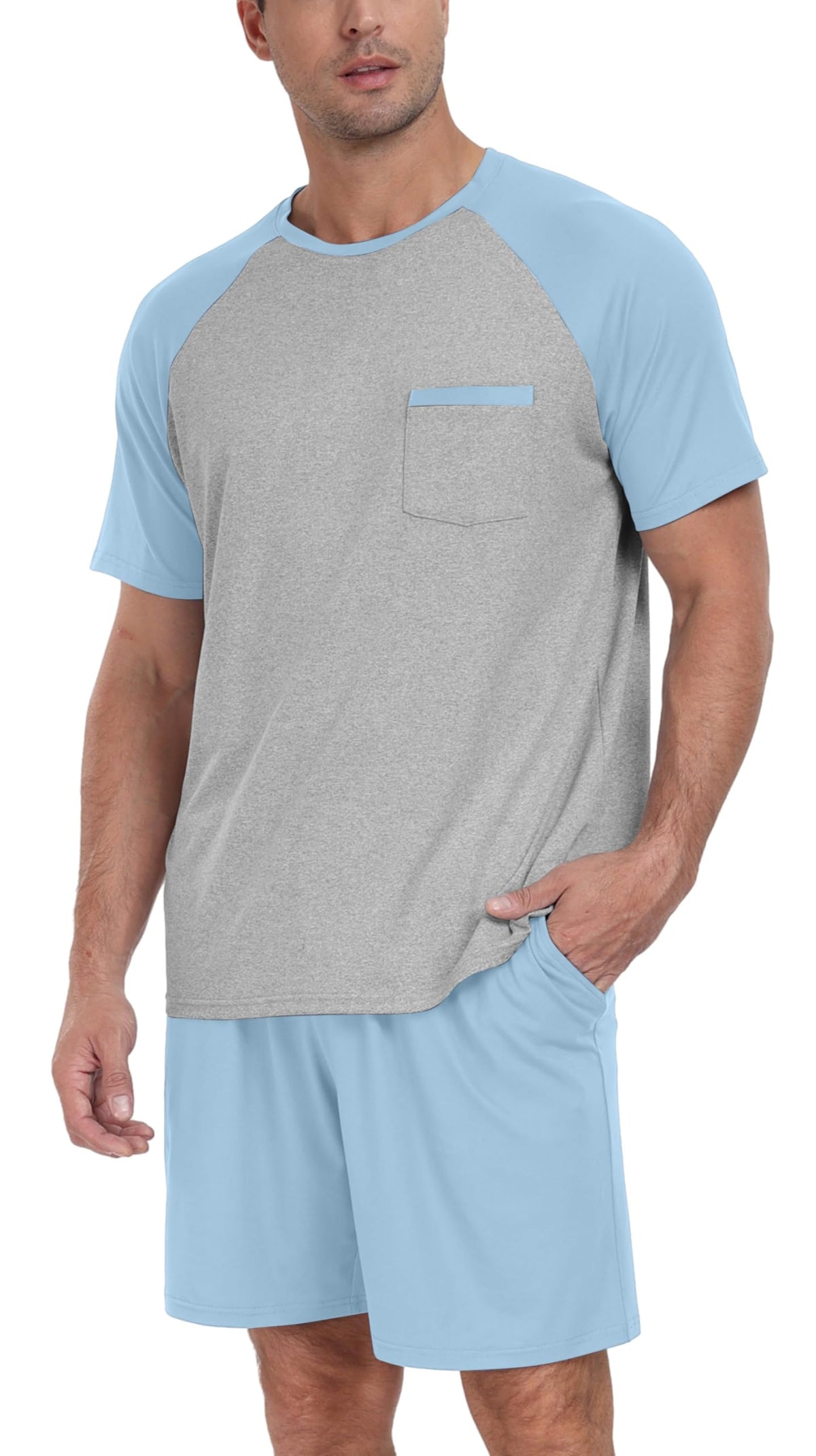 Couples Pajamas Set Short Sleeve Raglan Shirts and Shorts Lounge Sleepwear